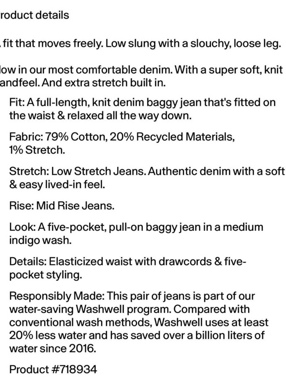 GAP Mid Rise Knit Easy Baggy Indigo Wide-Leg Drawstring Jeans - Picture 6 of 6